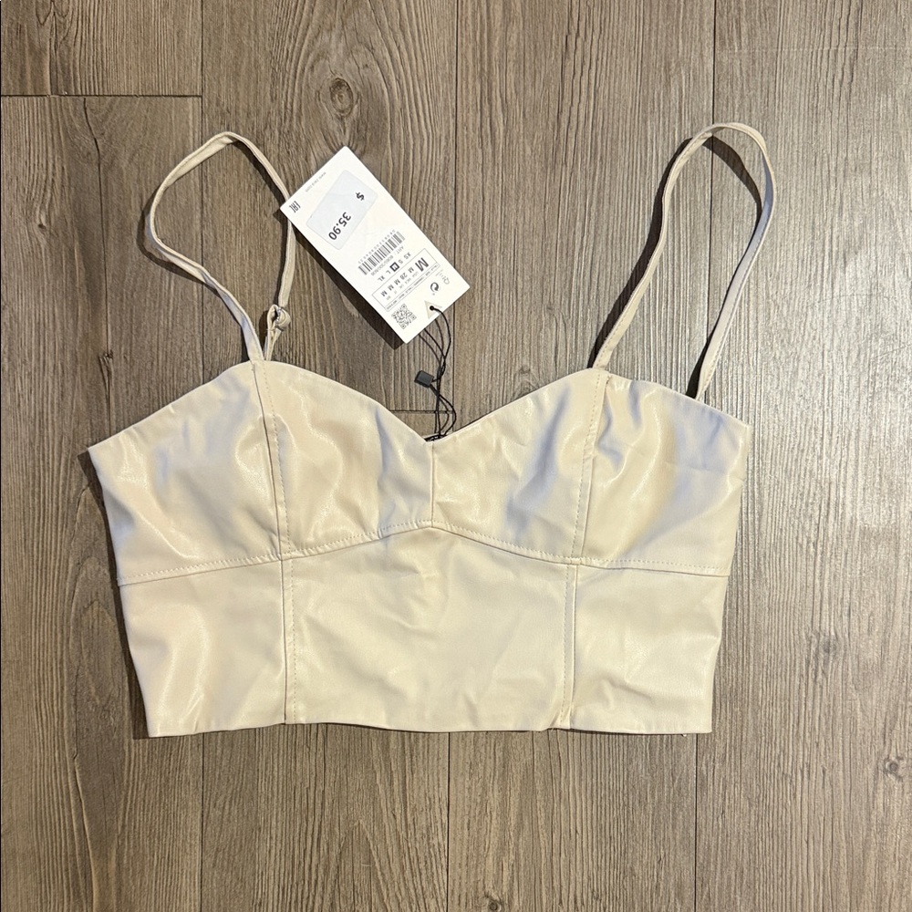 Zara Beige Faux Leather Top